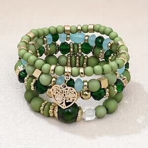 4pc Boho Beaded Bracelet Set Multi Layer Colorful Glass Acrylic Charms New